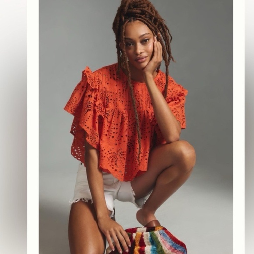 FARM Rio Vibrant Orange Eyelet Blouse